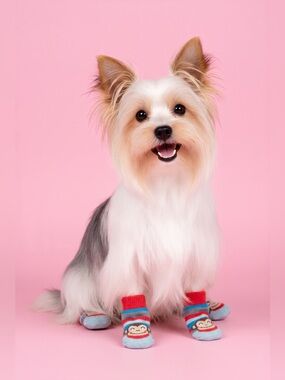 Top Paws Sock Monkey Dog Socks with Anti-Slip Grips Size Small